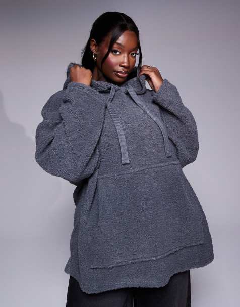 Sudadera gris extragrande con capucha de borreguito de Weekend Collective Curve - view 1