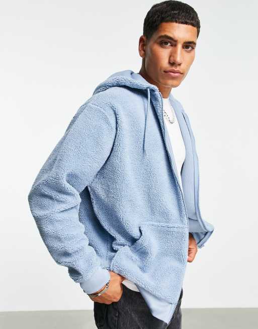 Sudadera gris extragrande con capucha de borreguito tipo peluche de ASOS DESIGN