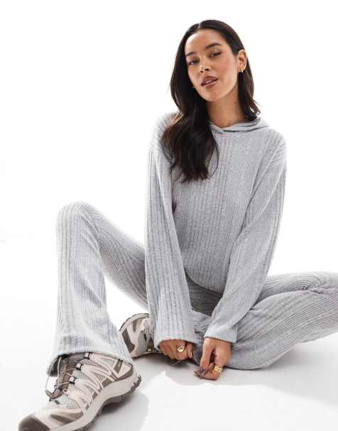 Sudadera gris extragrande con capucha de canalé grueso cepillado de Miss Selfridge - view 1