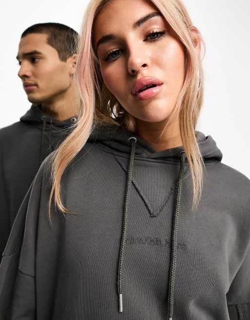 Sudadera gris extragrande con capucha unisex exclusivo en ASOS de Calvin Klein Jeans, 4 de 4
