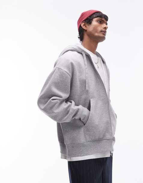 Sudadera gris extragrande con capucha y cremallera de Topman - view 1
