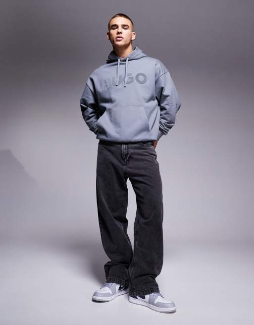 Sudadera gris extragrande con capucha y logo grande en el pecho Ditchle de HUGO Red, 2 de 4