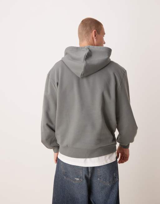 Sudadera gris extragrande con capucha y mangas acampanadas de tejido grueso de 400 g/m² premium de ASOS DESIGN, 3 de 4
