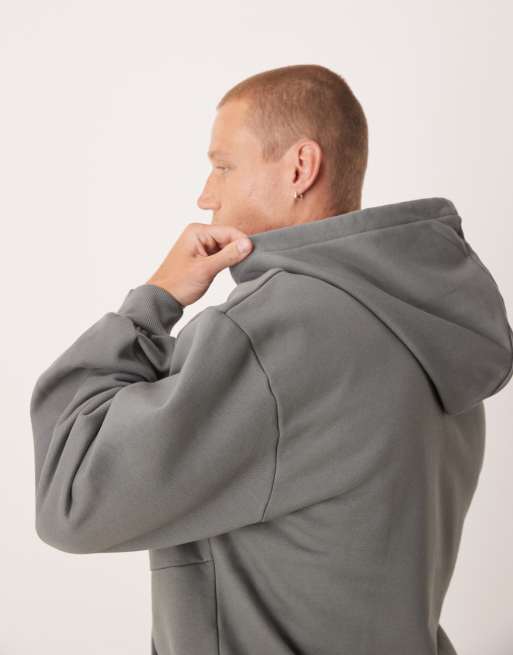 Sudadera gris extragrande con capucha y mangas acampanadas de tejido grueso de 400 g/m² premium de ASOS DESIGN, 4 de 4