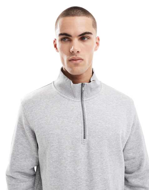 Sudadera gris extragrande con cremallera corta de Jack & Jones - view 1