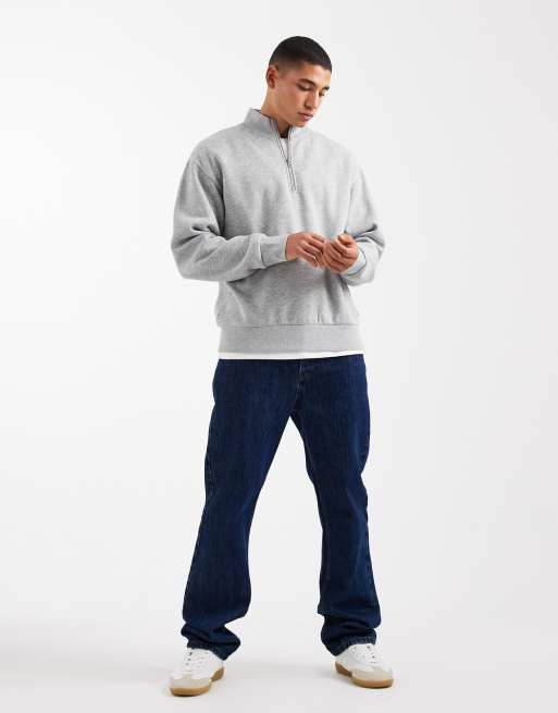 Sudadera gris extragrande con cremallera corta de JJ Rebel, 2 de 5