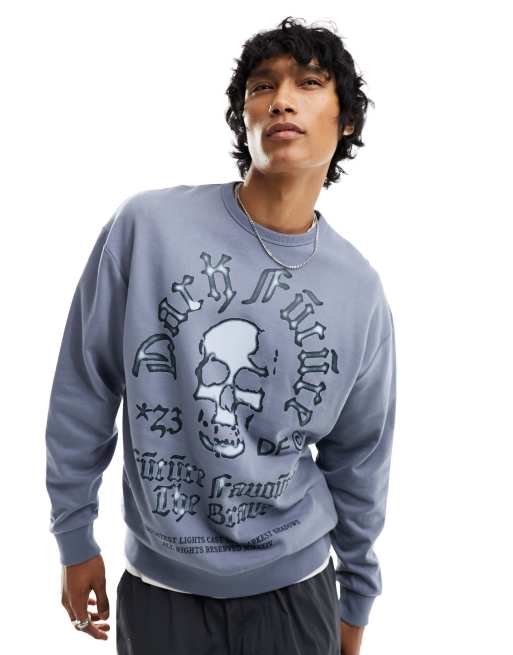 Sudadera gris extragrande con estampado de calavera de FhyzicsShops Dark Future