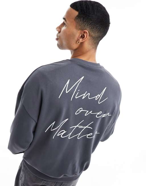 Sudadera gris extragrande con estampado de texto en la espalda de ADPT