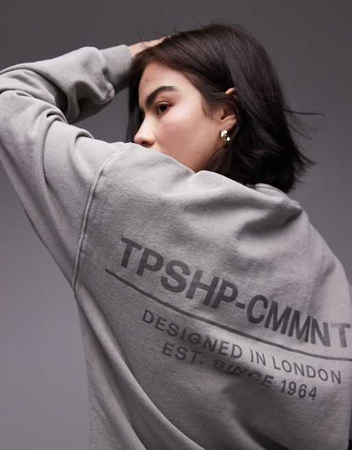 Sudadera gris extragrande con estampado gráfico Community de Topshop (parte de un conjunto)