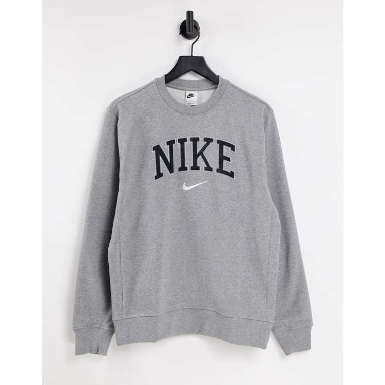 Sudadera gris extragrande unisex con logo vintage de felpa de Nike