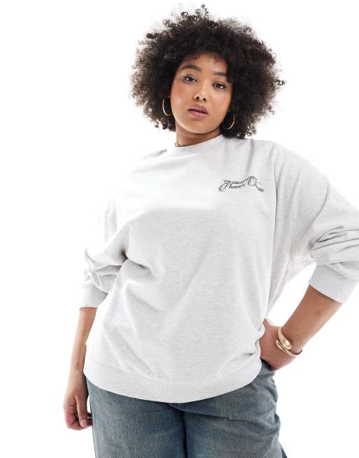 Sudadera gris hielo jaspeado con estampado gráfico "Flower Show" de ASOS DESIGN Curve, 2 de 4