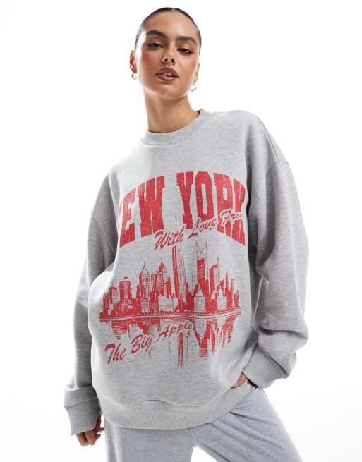 Sudadera gris hielo jaspeado extragrande con estampado gráfico 