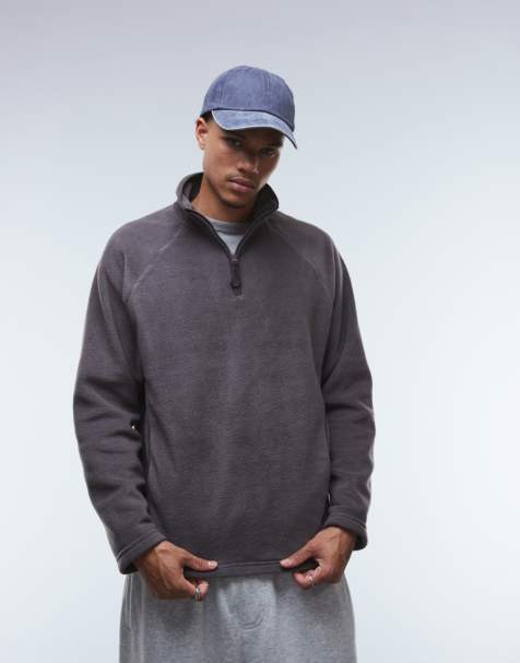 Sudadera gris holgada con cuello alzado y cremallera corta de felpa de ASOS DESIGN - view 1