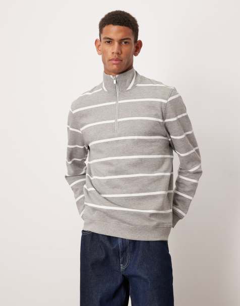 Sudadera gris jaspeado básica a rayas con media cremallera de ASOS DESIGN - view 1