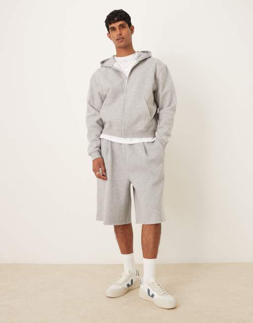 Sudadera gris jaspeado básica de corte cuadrado holgado con capucha y cremallera Essentials de ASOS DESIGN, 2 de 5