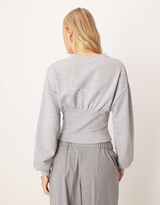 Sudadera gris jaspeado con botones y cintura ceñida de ASOS DESIGN, 2 de 4