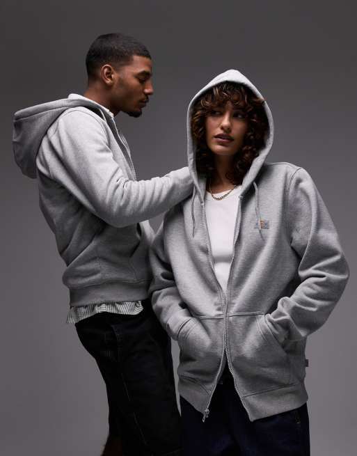 Sudadera gris jaspeado con capucha, cremallera y logo pequeño Oakport de Dickies, 3 de 4