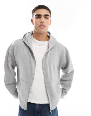 Sudadera gris jaspeado con capucha y cremallera de ASOS DESIGN - view 1