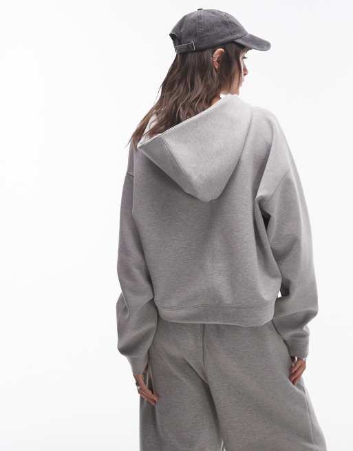 Sudadera gris jaspeado con capucha y cremallera de tejido efecto neopreno de Topshop (parte de un conjunto), 2 de 4