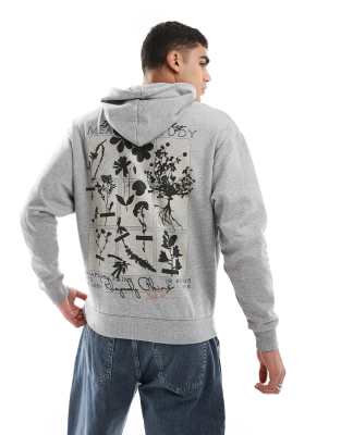 Sudadera gris jaspeado con capucha y estampado en la espalda de ASOS DESIGN