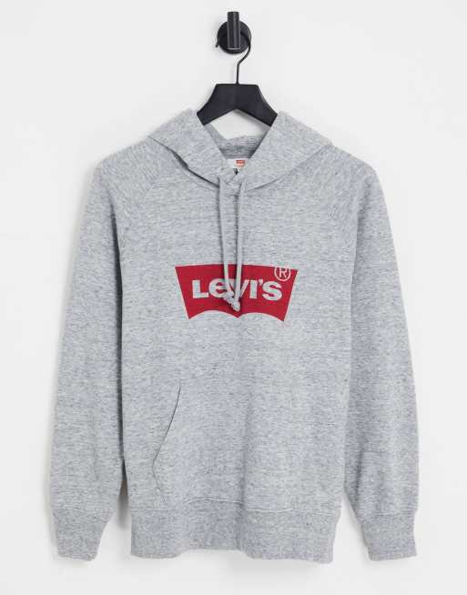 Sudadera gris jaspeado con capucha y logo de murciélago de Levi's