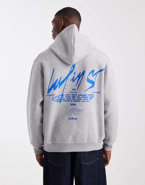 Sudadera gris jaspeado con capucha y texto estampado de ASOS DESIGN - view 1