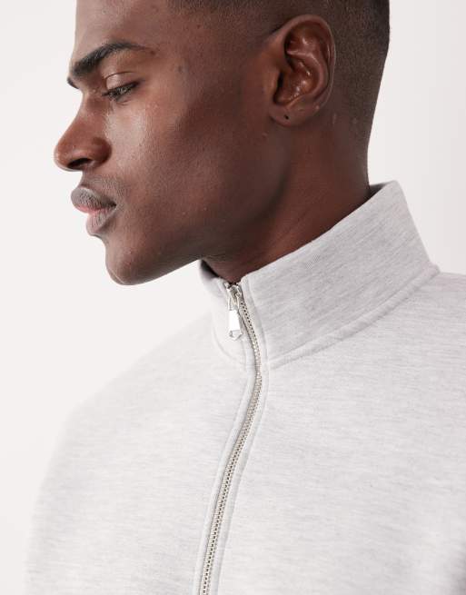 Sudadera gris jaspeado con cremallera corta de tejido grueso efecto neopreno de ASOS DESIGN, 5 de 5