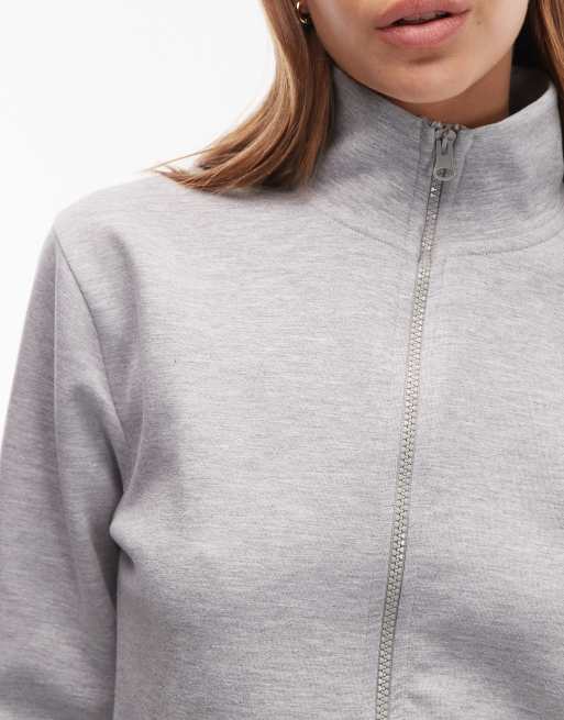 Sudadera gris jaspeado con cuello alto y cremallera de tejido entrelazado de ASOS DESIGN (parte de un conjunto), 3 de 4