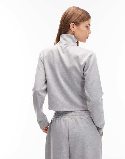 Sudadera gris jaspeado con cuello alto y cremallera de tejido entrelazado de ASOS DESIGN (parte de un conjunto), 4 de 4