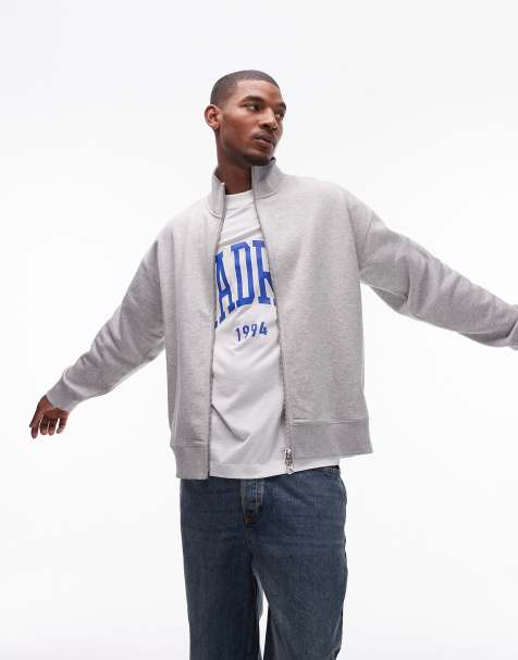 Sudadera gris jaspeado con cuello alzado y cremallera de tejido grueso premium de Topman - view 1