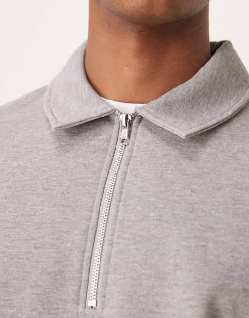 Sudadera gris jaspeado con cuello de solapas y cremallera corta Essentials de ASOS DESIGN, 2 de 4