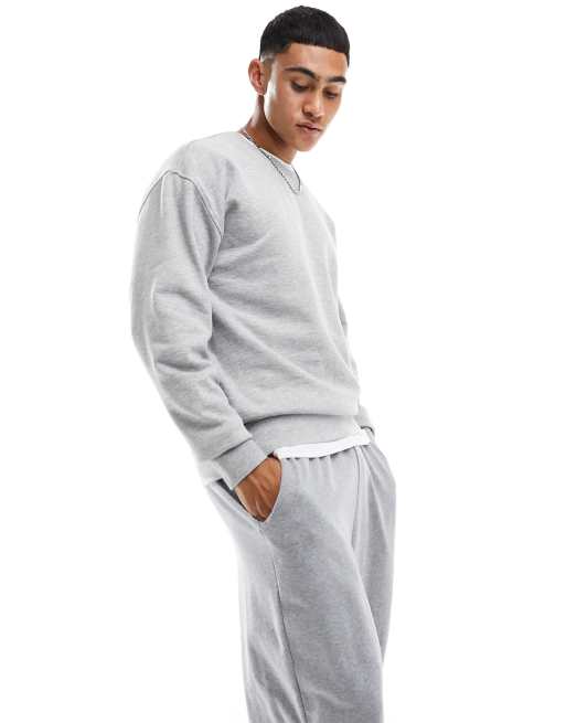 Sudaderas Hombre, Sudadera cuello redondo con bordados LIGHT GREY MARL