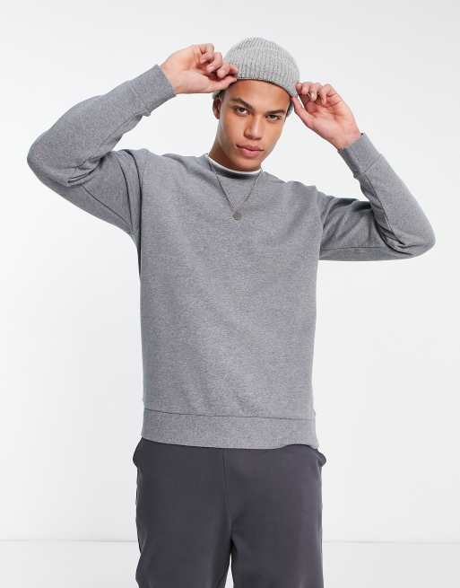 Sudadera gris jaspeado con cuello redondo de Selected Homme 