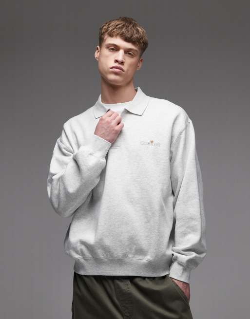 Sudadera gris jaspeado con cuello tipo polo Label de Carhartt WIP