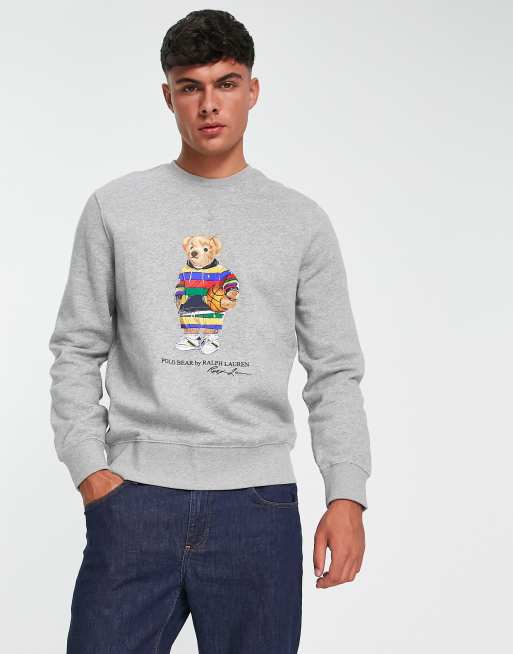 Sudadera gris jaspeado con estampado de oso de Polo Ralph Lauren