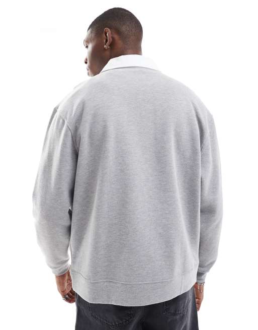Sudadera gris jaspeado con estampado en el pecho y cuello blanco tipo polo en contraste de ASOS DESIGN, 4 de 4