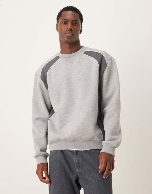 Sudadera gris jaspeado con ribetes y paneles en contraste de ASOS DESIGN