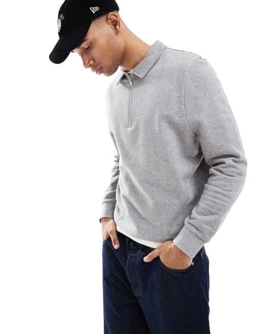 Sudadera gris jaspeado de corte cuadrado con cremallera de ASOS DESIGN