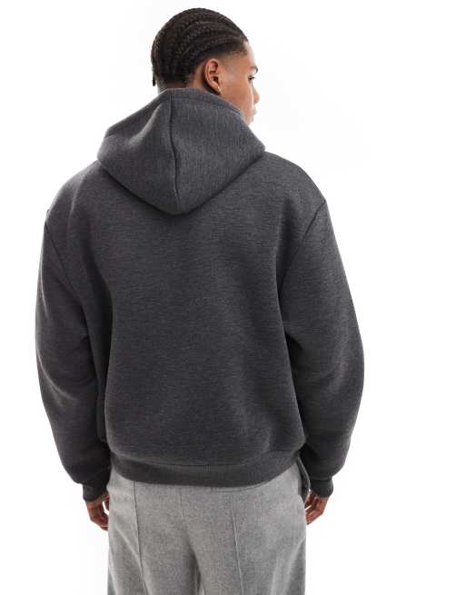 Sudadera gris jaspeado de corte cuadrado extragrande con capucha de tejido grueso efecto neopreno de ASOS DESIGN  , 4 de 4
