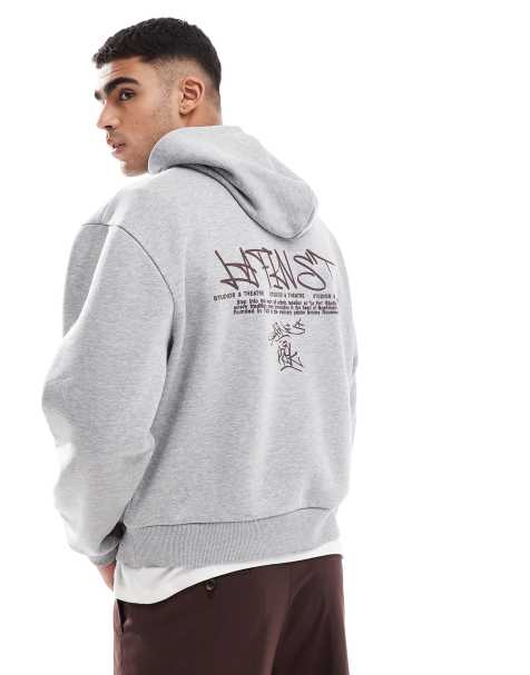 Sudadera gris jaspeado de corte cuadrado extragrande con capucha, estampado de grafiti y detalle de costuras de ASOS DESIGN - view 1