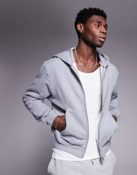 Sudadera gris jaspeado de corte cuadrado extragrande con capucha y cremallera de tejido grueso de 400 g/m2 premium de ASOS DESIGN - view 1