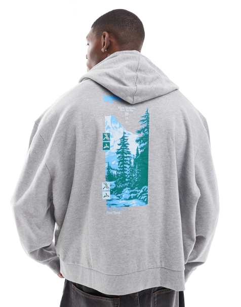 Sudadera gris jaspeado de corte cuadrado extragrande con capucha y estampado fotográfico en la espalda de ASOS DESIGN - view 1