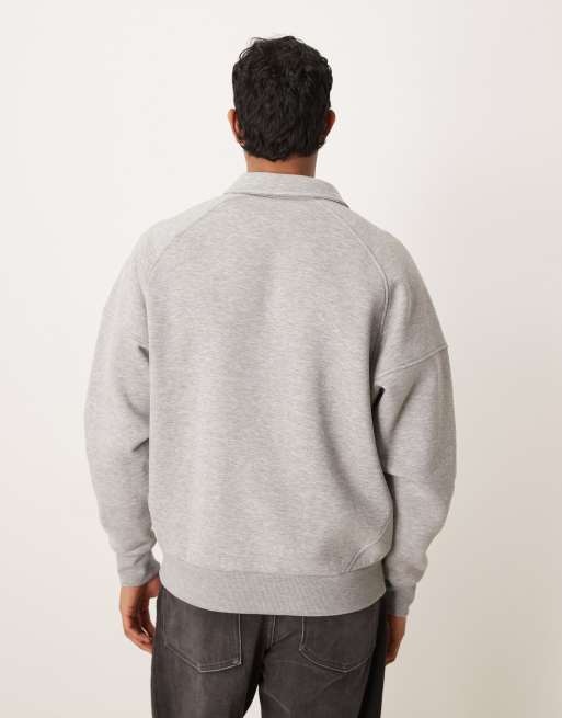 Sudadera gris jaspeado de corte cuadrado holgado con cremallera corta y solapas de ASOS DESIGN, 3 de 5