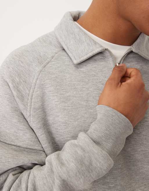 Sudadera gris jaspeado de corte cuadrado holgado con cremallera corta y solapas de ASOS DESIGN, 5 de 5