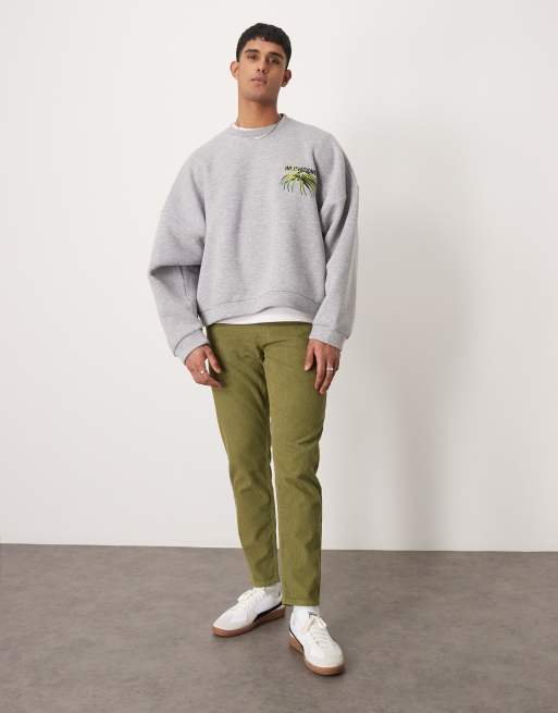 Sudadera gris jaspeado de corte cuadrado ultragrande con bordado floral de ASOS DESIGN, 3 de 4