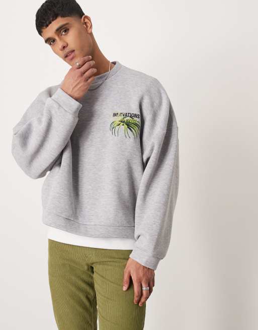 Sudadera gris jaspeado de corte cuadrado ultragrande con bordado floral de ASOS DESIGN, 4 de 4