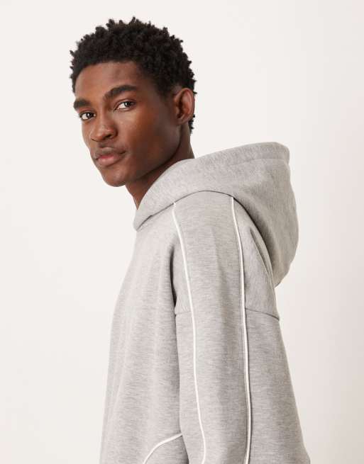 Sudadera gris jaspeado de corte cuadrado ultragrande con capucha y ribetes de ASOS DESIGN (parte de un conjunto), 4 de 5