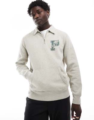 Sudadera gris jaspeado de estilo rugby con media cremallera y logo de estilo retro deportivo de Polo Ralph Lauren
