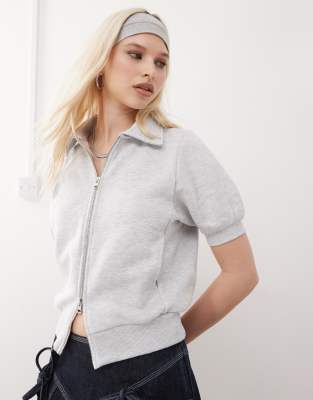 Sudadera gris jaspeado de manga corta con cremallera de COLLUSION - view 1