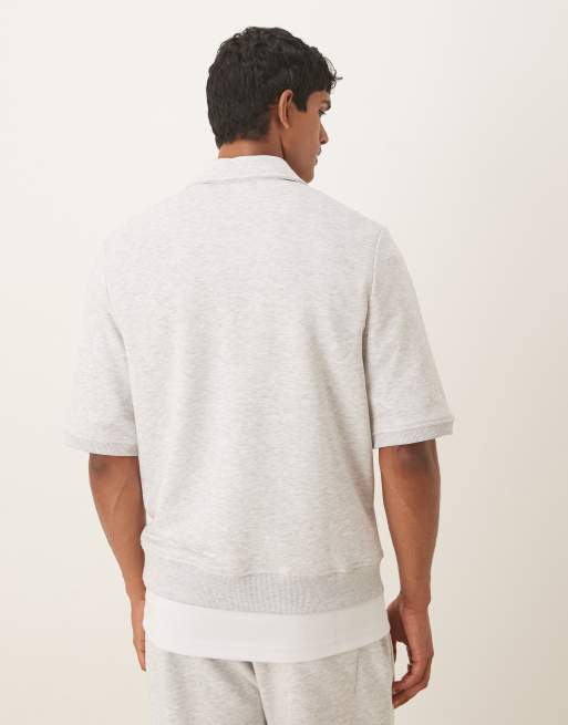 Sudadera gris jaspeado de manga corta con cremallera de tejido rizado de ASOS DESIGN, 3 de 5